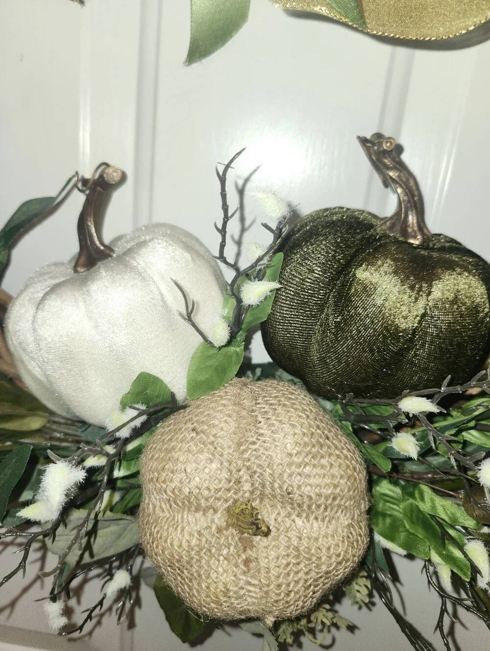 Fall Wreath, 3 Textured Pumpkins, Faux Florals, Approx 20